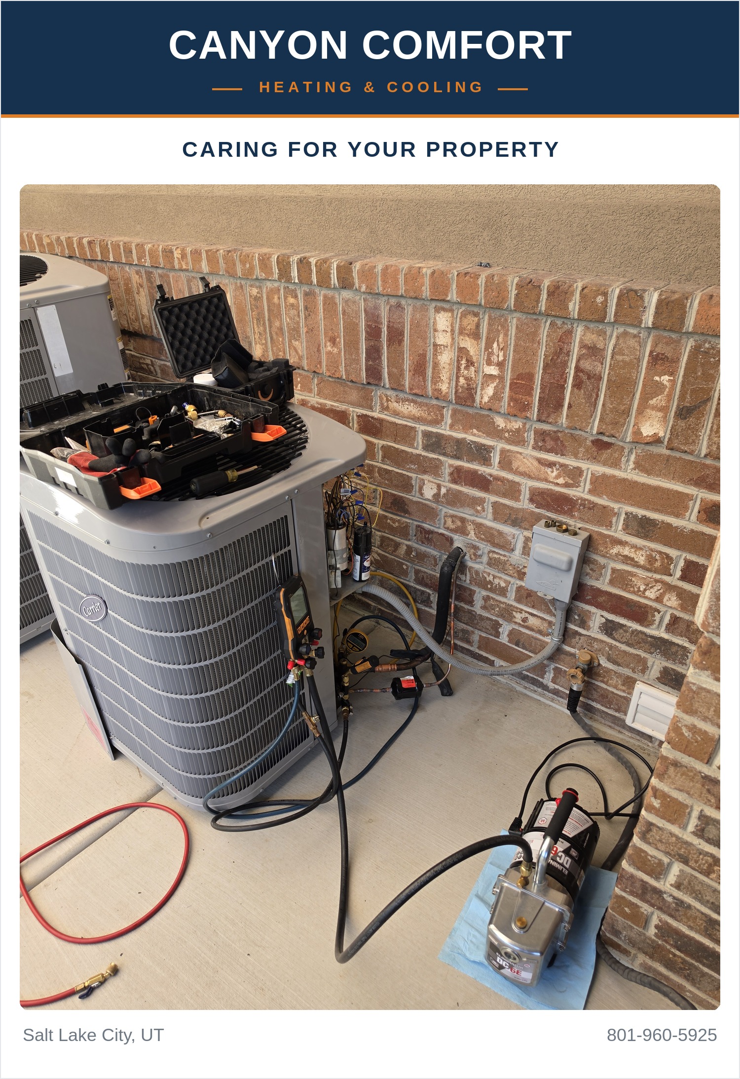 Canyon Comfort sets equipment on a drop cloth to protect the property during a Alpine HVAC job