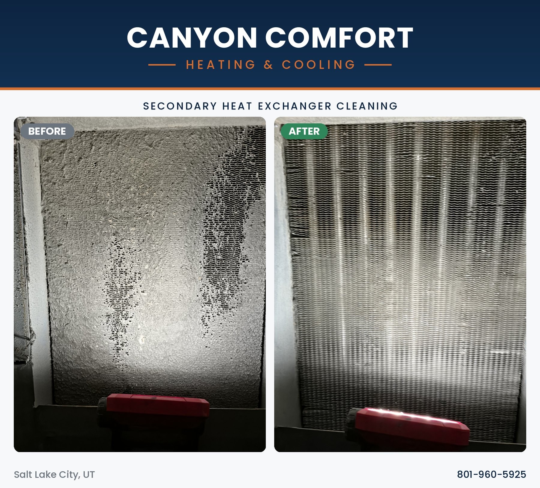 A furnace heat exchanger checked during a Canyon Comfort CO safety test